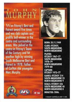 2007 Select AFL Supreme - Hall of Fame Series 3 #HF166 John Murphy Back